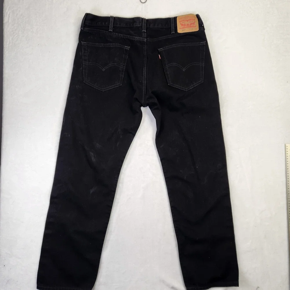 Levis 505 Regular Fit Mens Black Straight Leg Denim Jeans W38 L32‎ 00505-0260
